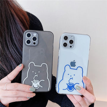 Cute Cartoon Bear Line Drawing iPhone Case