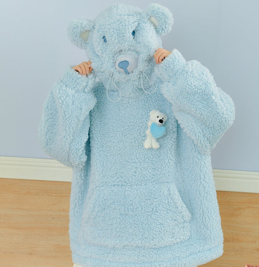 Cute Blue Bear Plush Sweatshirt