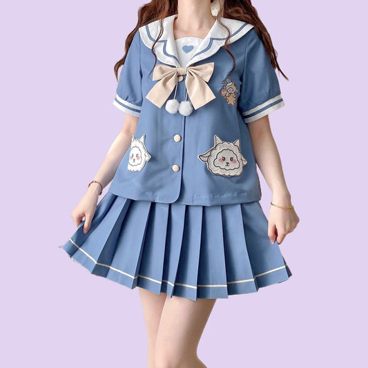 Cute Blue JK Sailor Uniform Skirt Set