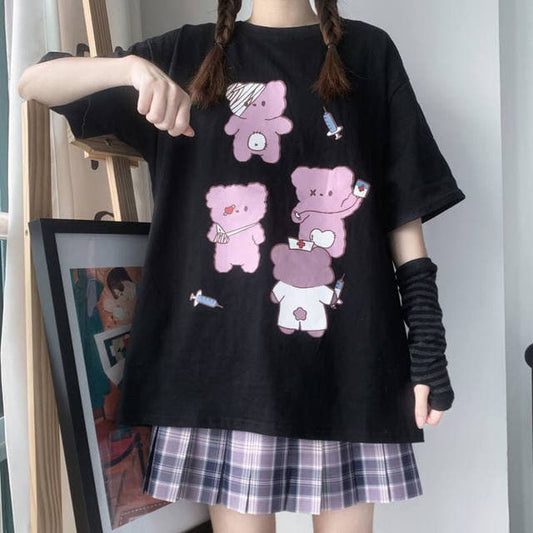 Harajuku Bear Printed T-shirt