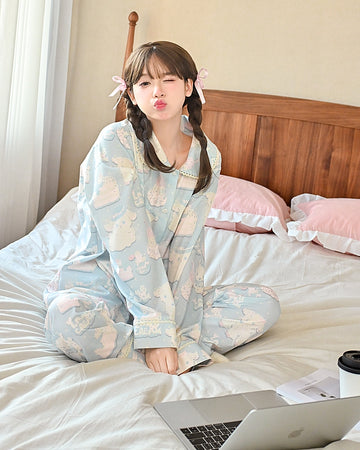 Cute Cartoon Lamb Print Pajama Set