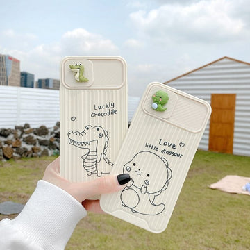 Cute Dinosaur Slide Camera Protection iPhone Case