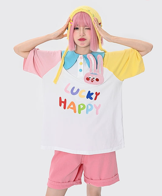 Cute Dopamine Style Contrast Color Hand-Painted Graphic T-shirt