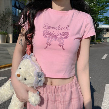 Pink Butterfly Crop Top