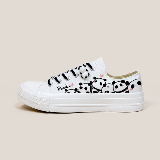 Cute Hand-Painted Panda Print Low-top Canvas Shoes