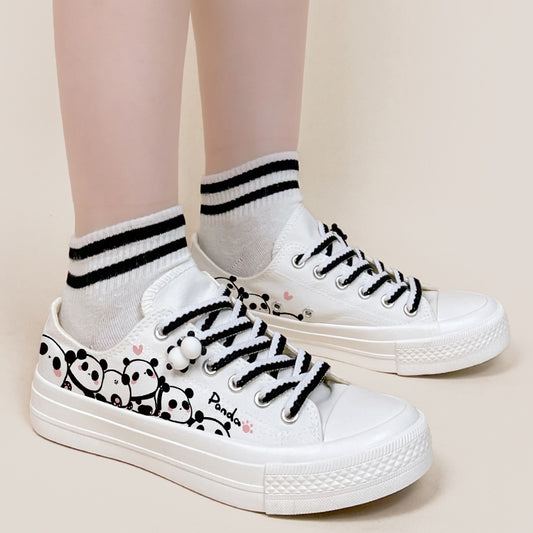 Cute Hand-Painted Panda Print Low-top Canvas Shoes