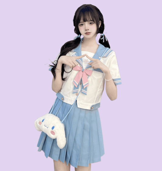 Cute Japanese Light Blue JK Sailor Uniform Skirt Suit