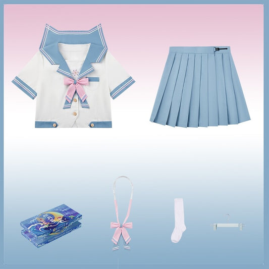 Cute Japanese Light Blue JK Sailor Uniform Skirt Suit