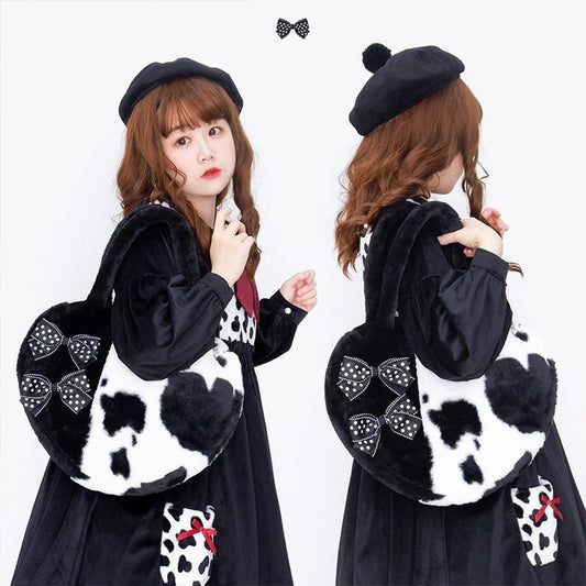 Cute Lolita Milk Cows Plush Shoulder Bag