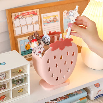 Kawaii Strawberry Divided Grid Pen Holder