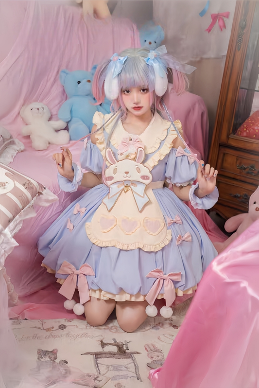 Cute Pink Cartoon Bunny Embroidered Lolita Dress