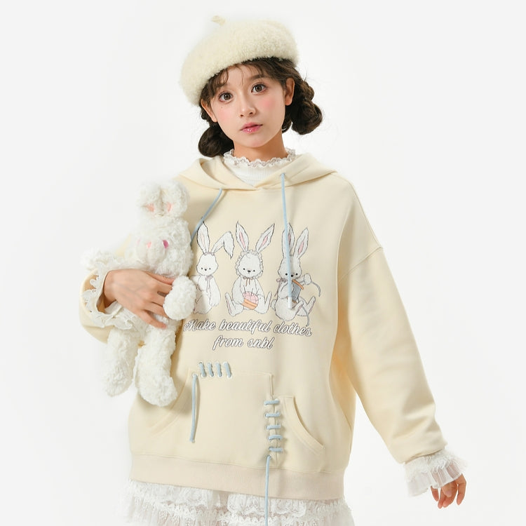 Cute Soft Girl Style Yellow Cartoon Rabbit Print Sweatshirt