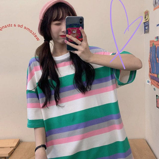 Kawaii Cute Casual Striped T-shirt