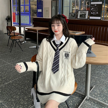 Cute Korean Student Uniforms White Sweater