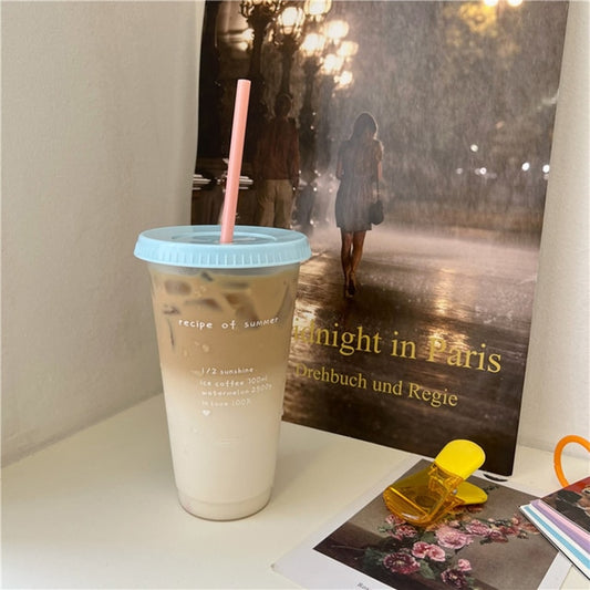 Kawaii Cute With Lid Straw Water Bottle