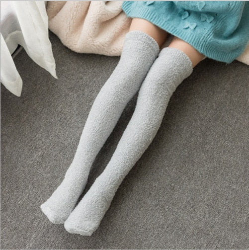 Fuzzy Striped Thigh Highs Socks