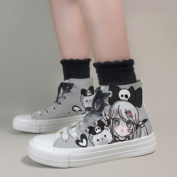 Dark Cartoon Loli Print High-Top Canvas Shoes