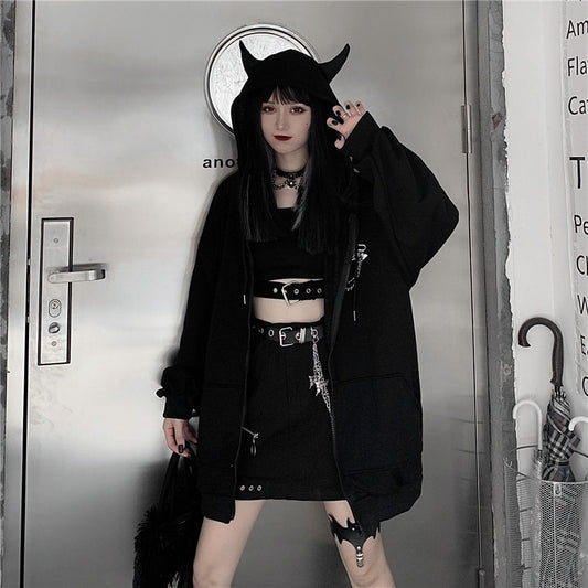 Gothic Black Devil Horn Hoodie