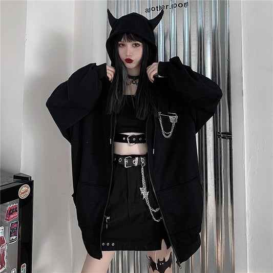Gothic Black Devil Horn Hoodie