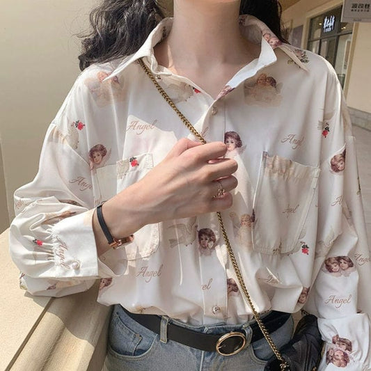 Harajuku Angel Print 90s Blouse