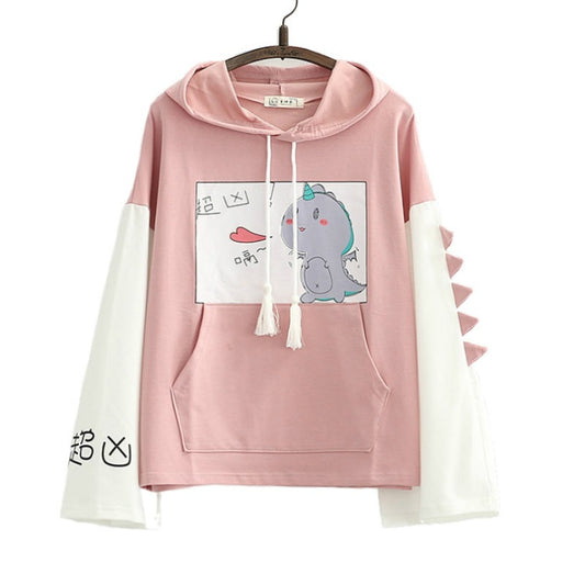 Adorable Cartoon Dinosaur Heart Hoodie