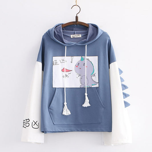 Adorable Cartoon Dinosaur Heart Hoodie