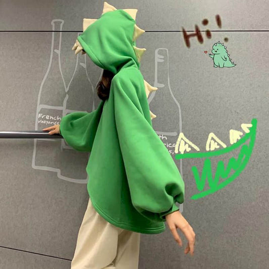 Green Dinosaur 3d Back Fins Oversize Hoodie