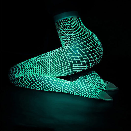 White UV Glowing Aesthetic Fishnet Tights