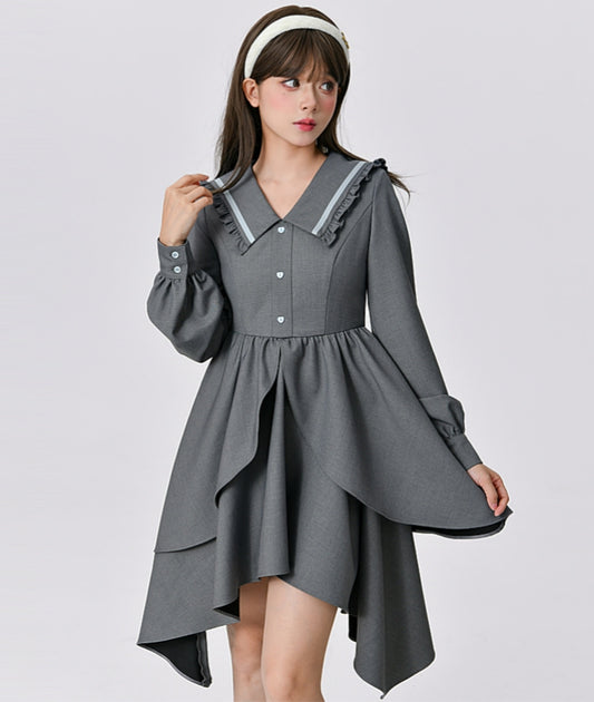 Fall College Style Gray Irregular Dress