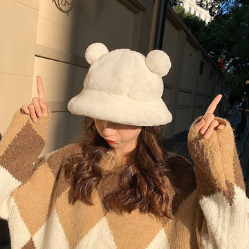 Fluffy Teddy Ears Bucket Hat