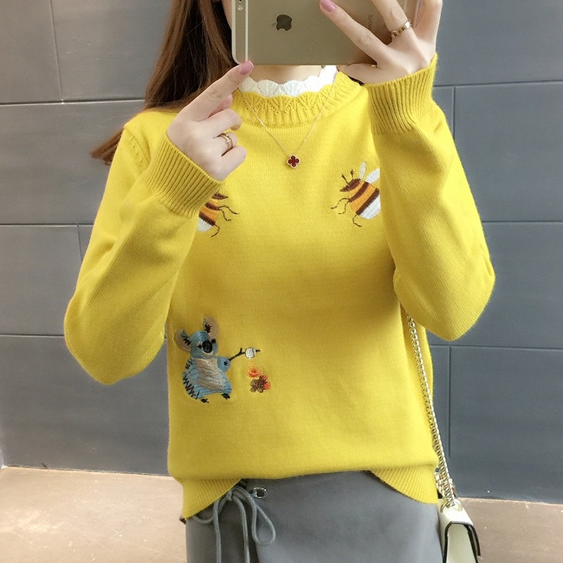 Little Bee Embroidery Sweater.