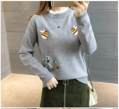 Little Bee Embroidery Sweater.