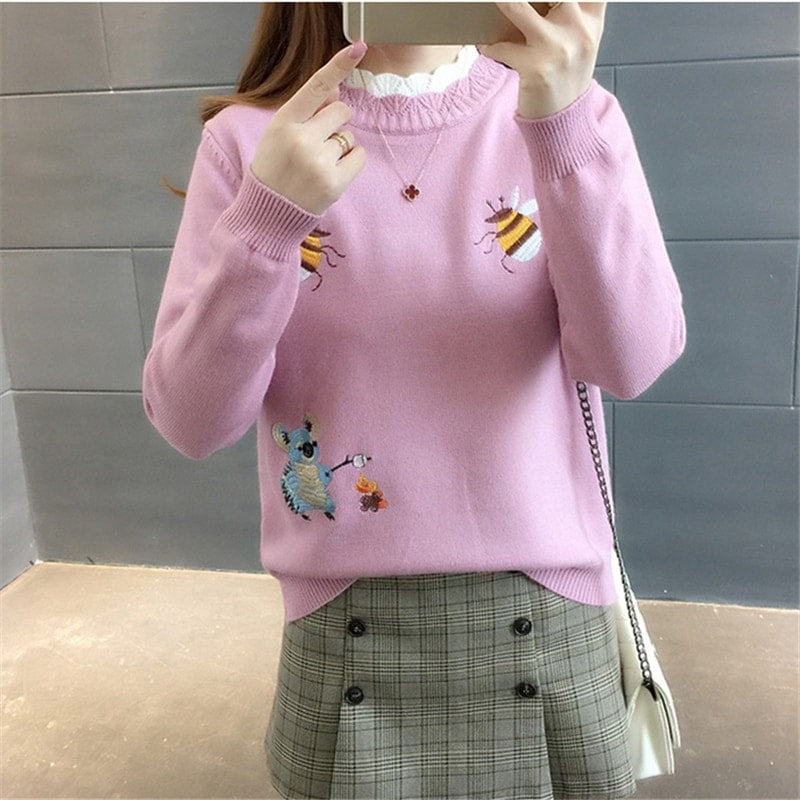 Little Bee Embroidery Sweater.