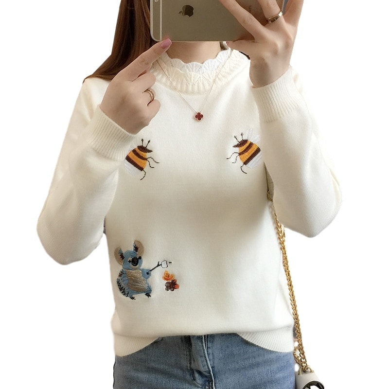 Little Bee Embroidery Sweater.