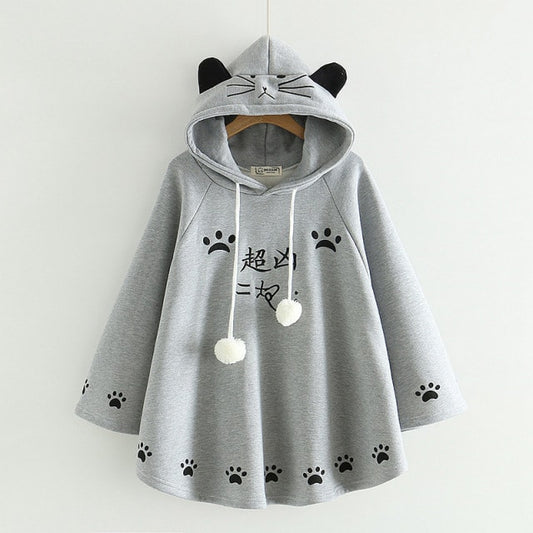 Kawaii Neko Paws Hoodie Poncho Cape