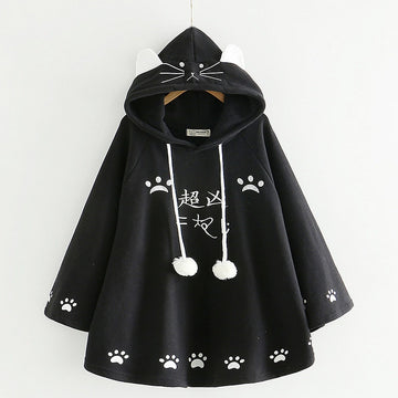 Kawaii Neko Paws Hoodie Poncho Cape