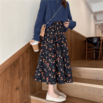 Floral High Waist Pleated Skirt