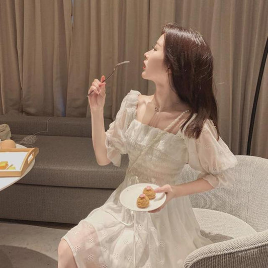 French Puff Sleeve White Summer Dress