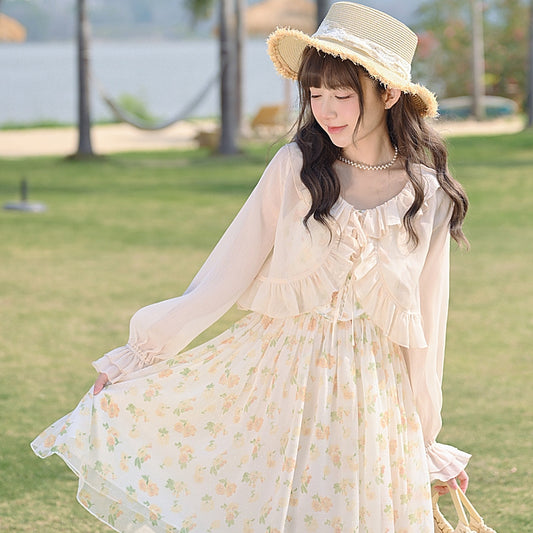 French Sweet Floral Sling Fairy Dress