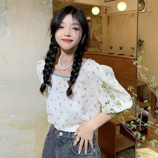 French Sweet Puffer Sleeve Tops