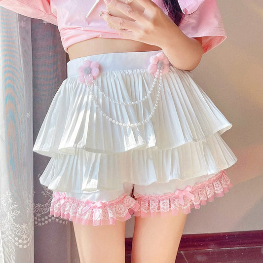 Floral Embroidery White Ruffles High Waist Skirt