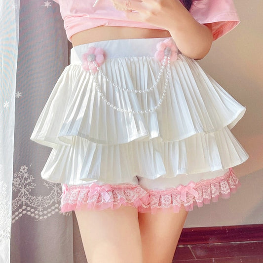 Floral Embroidery White Ruffles High Waist Skirt