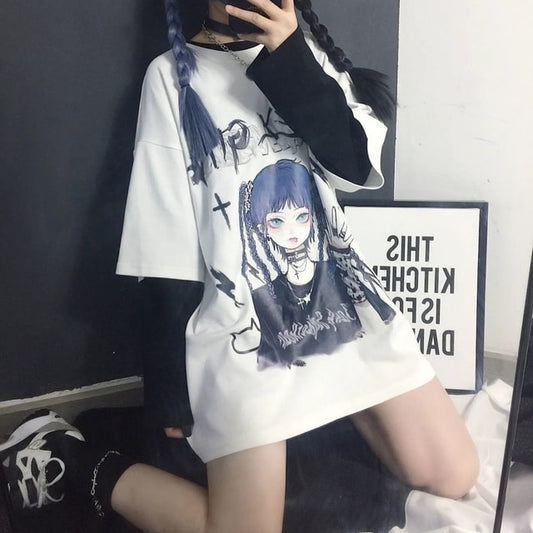 Gothic Anime Print Loose T-Shirts