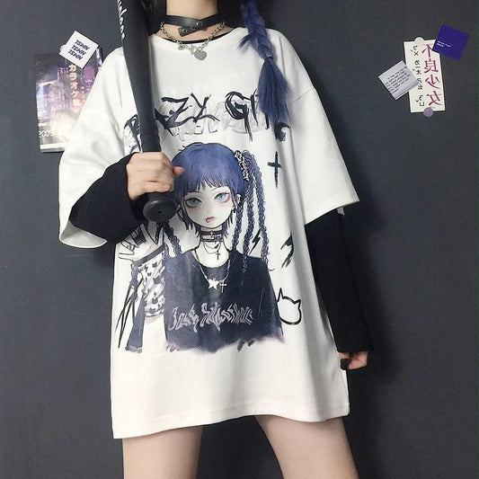 Gothic Anime Print Loose T-Shirts