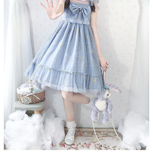 Sweet Blue Polyester Sleeveless Lolita Dress