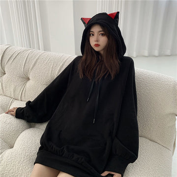 Kawaii Black Cat Ears Hoodie