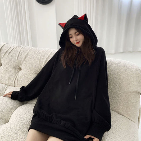 Kawaii Black Cat Ears Hoodie