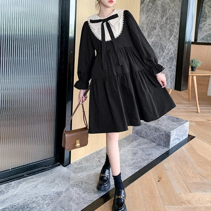 Vintage Solid Color Puff Bell Sleeve Mini Dress main image 0