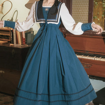 Elegant Vintage Navy Collar Dress