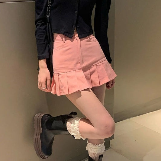 Kawaii Pink Denim Mini Skirt